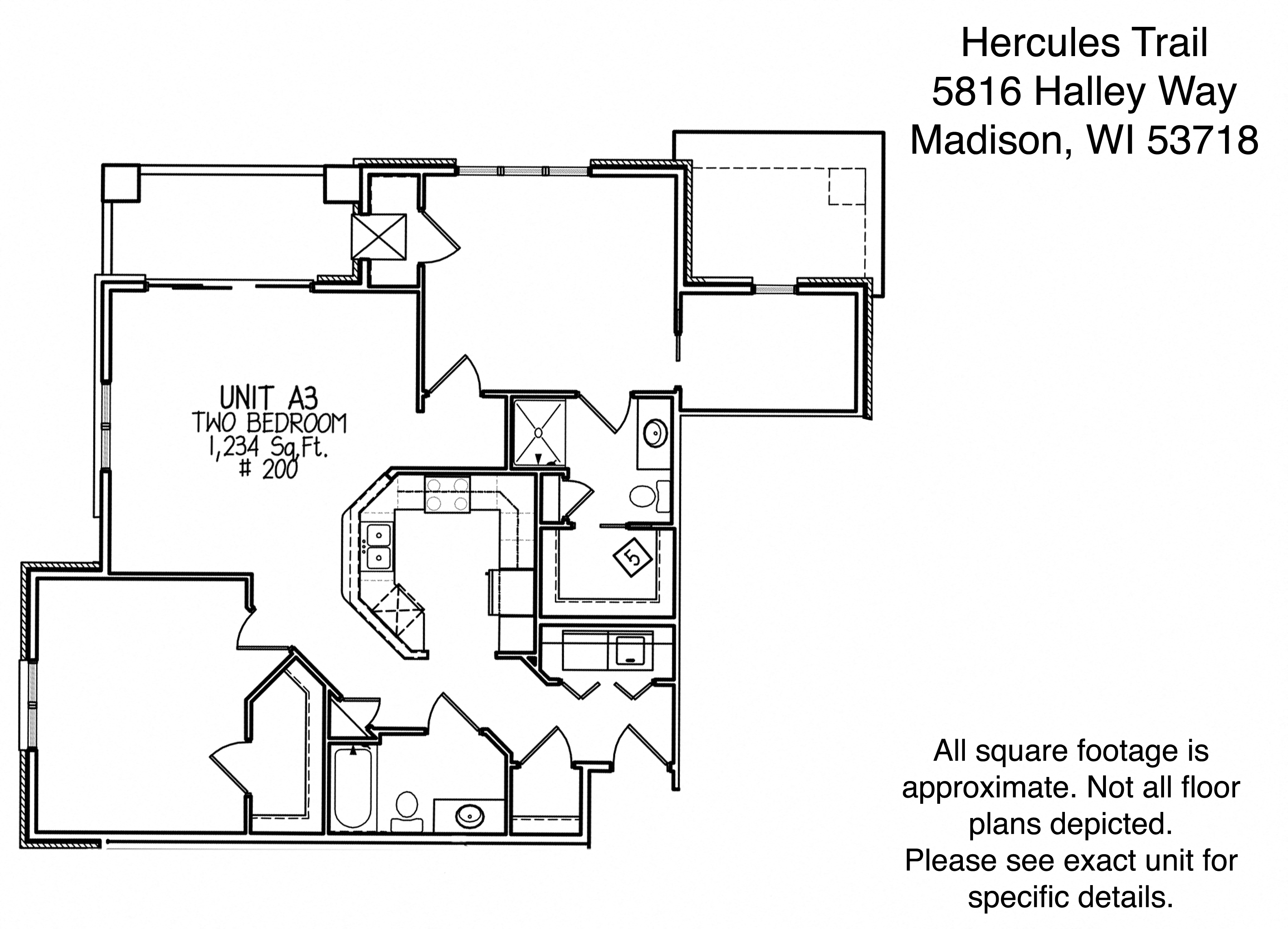 Floor plan for 2 beds, 2 baths, 1234 sqft